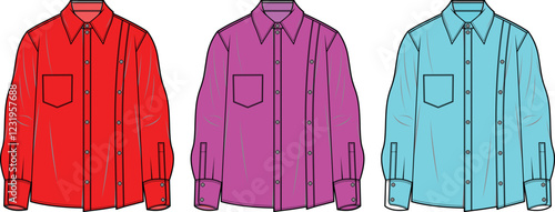 Fashion Design: Long Sleeve Button Down Shirts Technical Flats