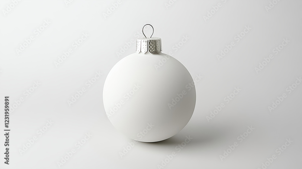 White Christmas ornament mockup on a white background, simple composition, soft lighting, neutral colors, minimalist style, high-resolution photography. White Christmas ornament mockup on a white background, simple composition, soft lighting, neutral colors, minimalist style, high-resolution photography.