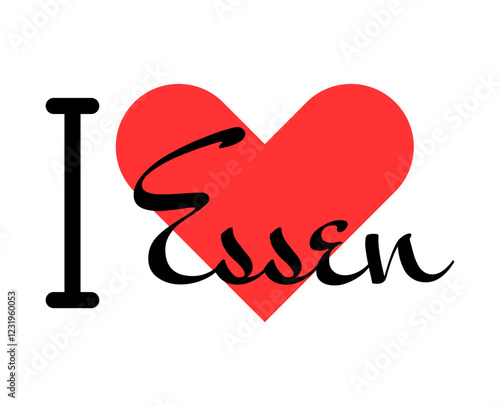 I love Essen, city of Germany. Hand drawn letters with red heart. Vector illustration lettering, modern design photo