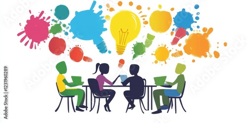 Creative work clipart, highlighting collaboration and team brainstorming
