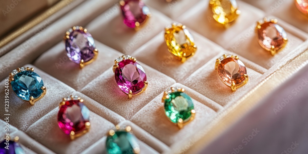 A stunning collection of colorful gemstones displayed elegantly in a jewelry box. Each gem shines brilliantly. Perfect for showcasing luxury and elegance. AI A stunning collection of colorful gemstones displayed elegantly in a jewelry box. Each gem shines brilliantly. Perfect for showcasing luxury and elegance. AI