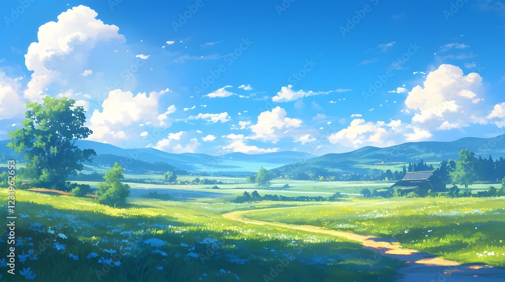 Serene anime-style landscape, perfect as a captivating background scene.
