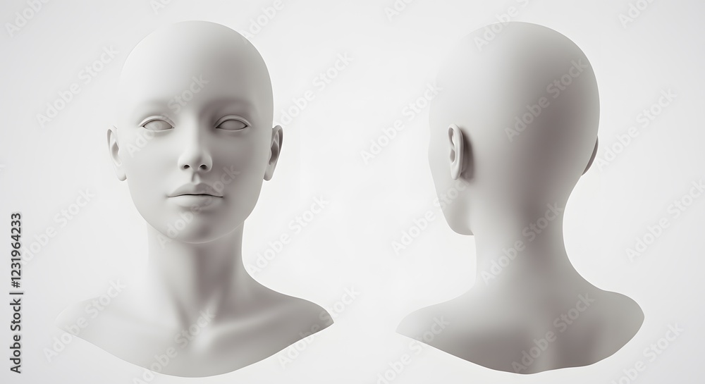 Female Mannequin Blank Head Model 3d Render Front and Back Female Mannequin Blank Head Model 3d Render Front and Back