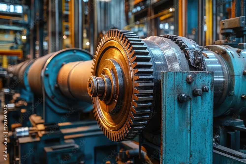 Large gear rotating and transferring power in industrial machinery Large gear rotating and transferring power in industrial machinery