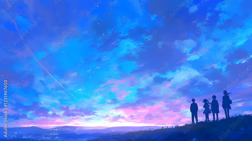 Serene Scene of Friends Together Looking Toward a Bright Sky