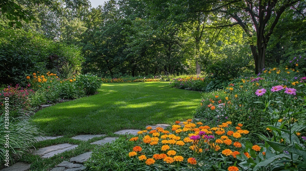 Obraz premium Colorful Marigolds and Zinnias in Summer
