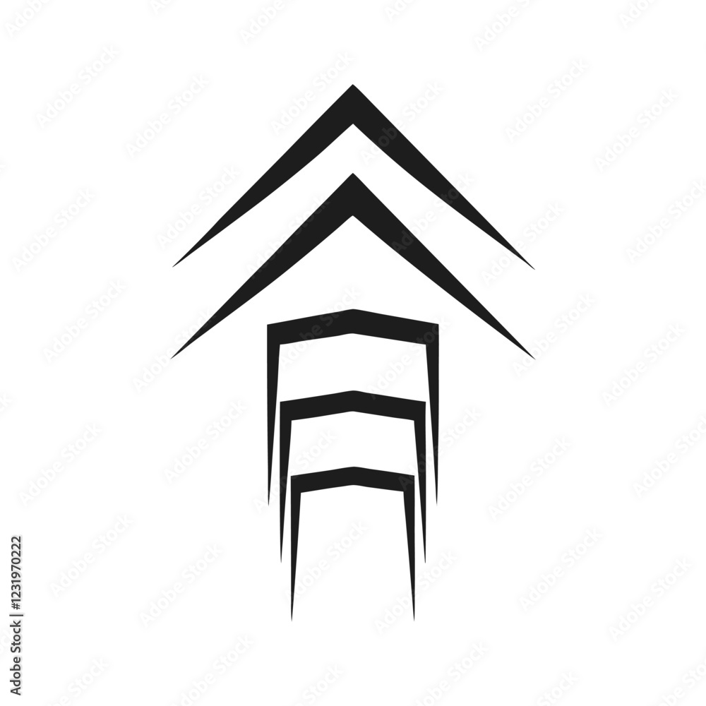 a layered arrow pointing upward a layered arrow pointing upward