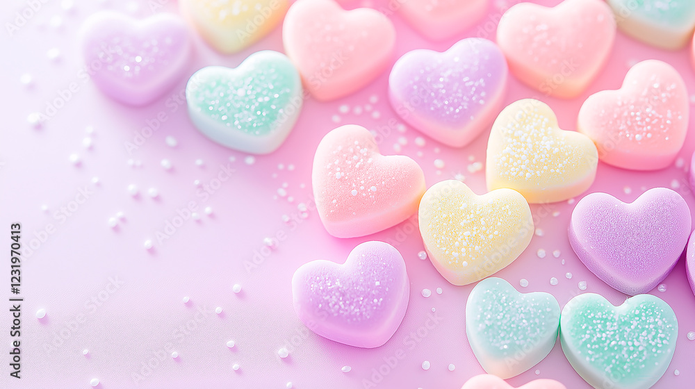 Obraz premium pastel heart pills in sugar candy, medicine athmsphere