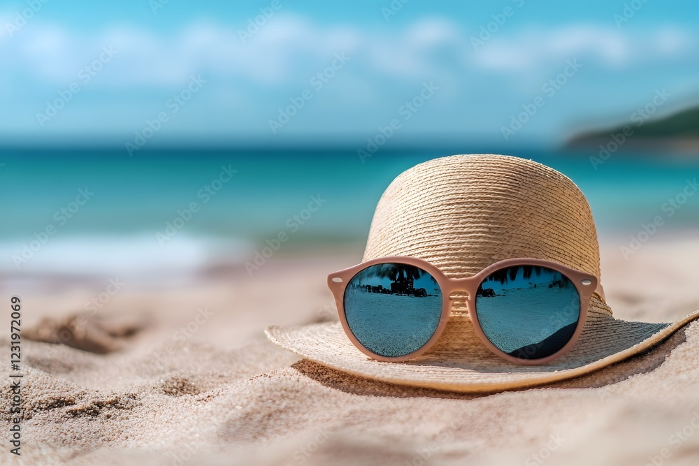 hat and sunglasses on the beach , Generative AI hat and sunglasses on the beach , Generative AI