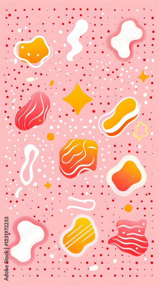 Naklejka premium Abstract pink background with orange and red shapes, perfect for phone wallpaper or social media