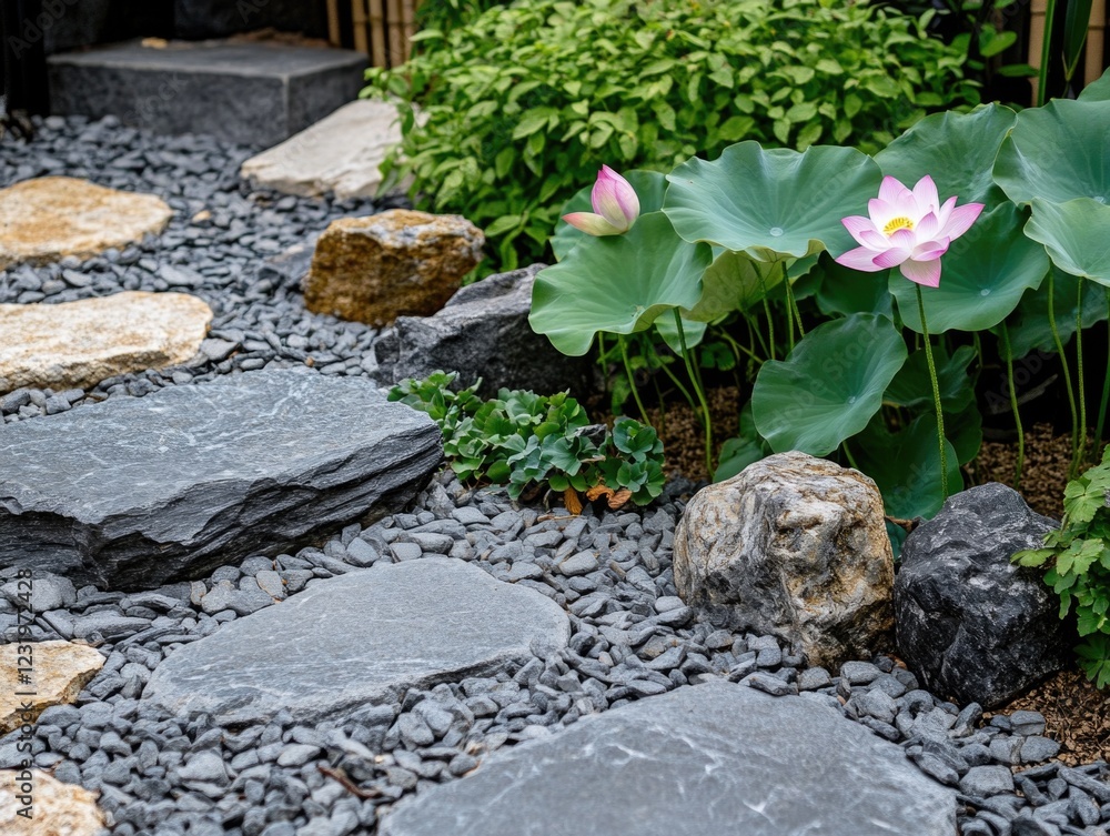 Obraz premium Stone path with pink flower