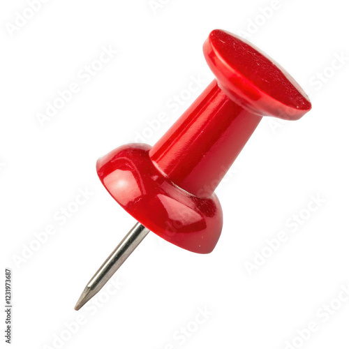 Bright red pushpin isolated on transparent background, vector-style image for office and stationery photo