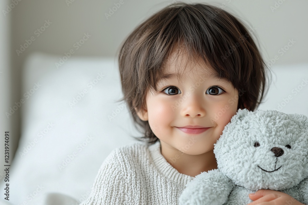 A precious little one, radiating joy and love with their teddy bear. A captivating portrait of pure happiness. A precious little one, radiating joy and love with their teddy bear. A captivating portrait of pure happiness.