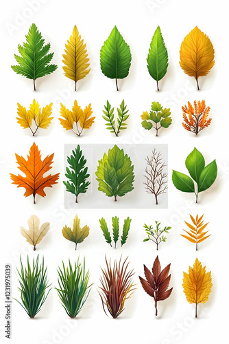 Autumn leaves collection, various types, isolated on white, graphic design elements