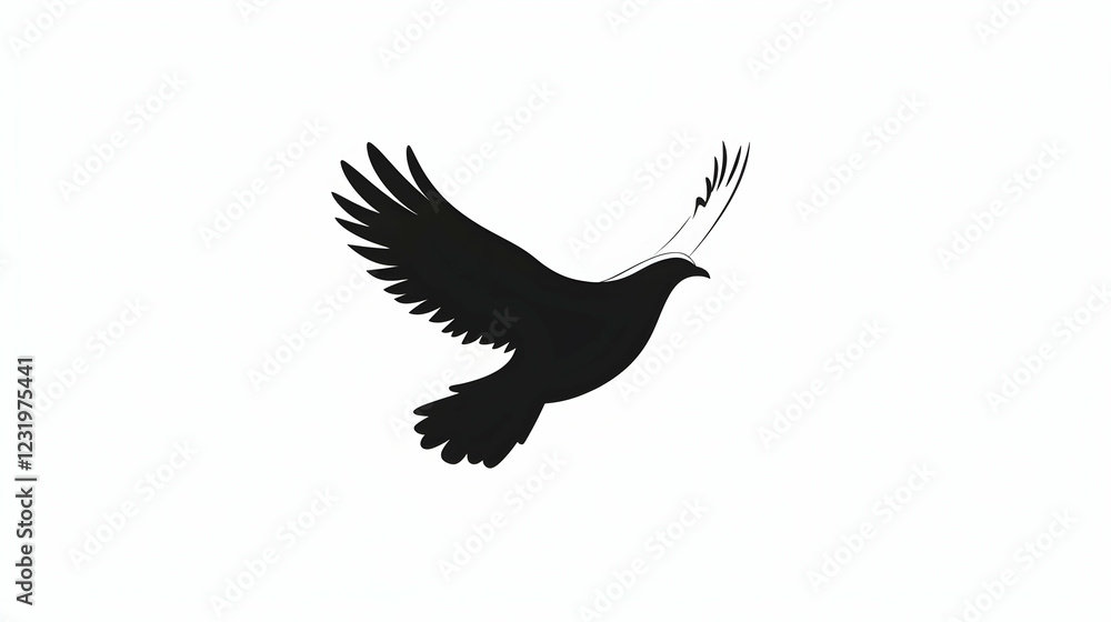 Bird in flight, white background, peace symbol, design element Bird in flight, white background, peace symbol, design element