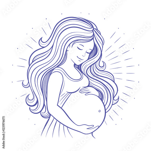 A minimalist side-profile illustration of a pregnant woman gently holding her belly