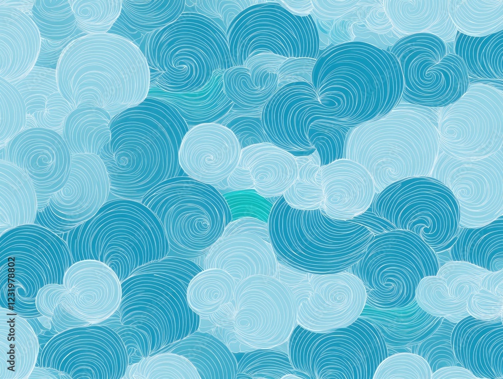 Whimsical Aqua Cloudscape: A dreamy, abstract illustration featuring swirling, textured clouds in shades of aqua and teal, creating a calming and ethereal atmosphere. Whimsical Aqua Cloudscape: A dreamy, abstract illustration featuring swirling, textured clouds in shades of aqua and teal, creating a calming and ethereal atmosphere.