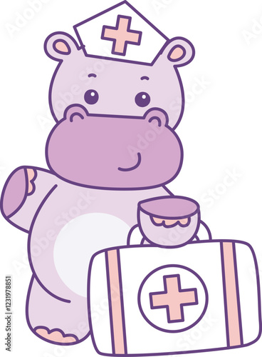 Cute hippo vector icon. Funny baby hippo animal series stock illustration. life of fluffy hippo designs.