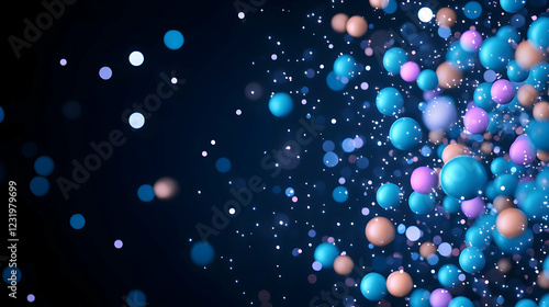 Colorful spheres explode against dark background; abstract design for tech, website, or presentation