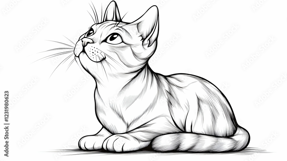 Obraz premium Curious kitten looking up, sitting on white background, illustration for pet adoption