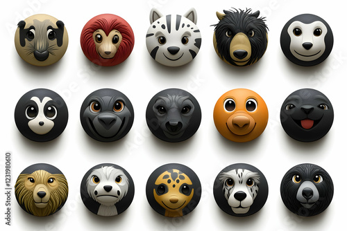 Cute animal avatars; diverse faces; white background; app icons; perfect for social media
