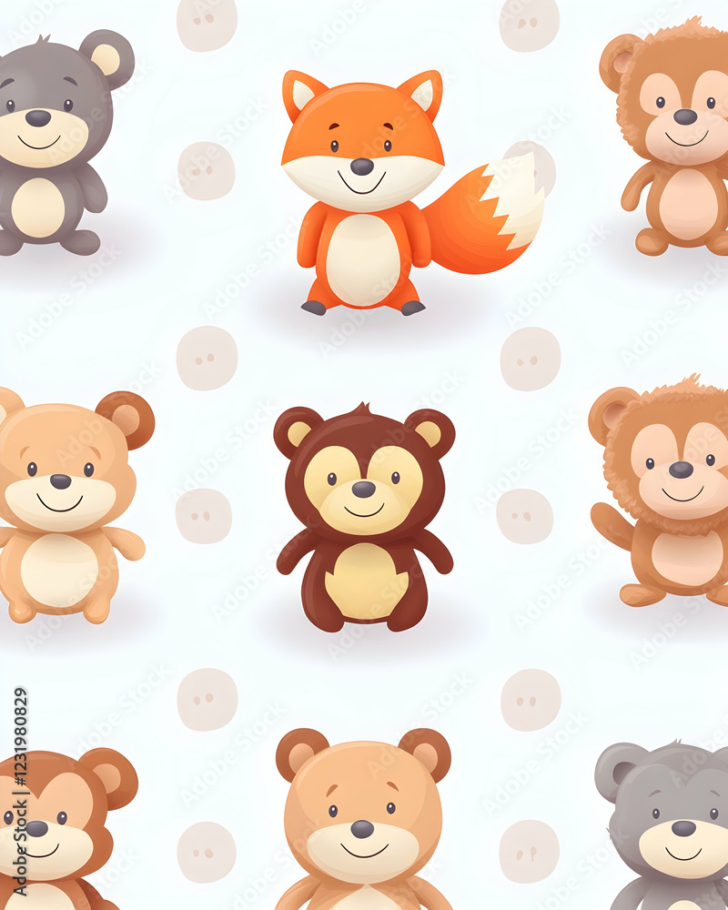 Cute cartoon animals pattern; bears, fox; nursery wallpaper; children's book illustration Cute cartoon animals pattern; bears, fox; nursery wallpaper; children's book illustration