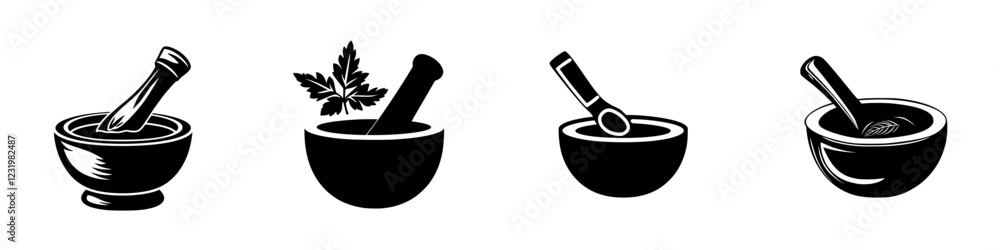 Traditional mortar and pestle variations used for grinding herbs and spices in culinary practices Traditional mortar and pestle variations used for grinding herbs and spices in culinary practices