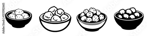 Various bowls of delicious dumplings displayed together on a clean background showcasing different filling types and textures