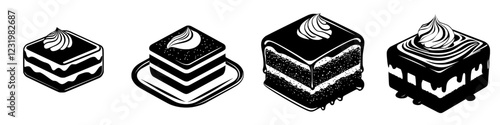 Delicious dessert cakes with creamy frosting displayed in a stylish design on a white background