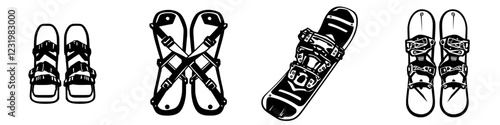 Different types of winter sports bindings showcased for snowboarding and skiing enthusiasts