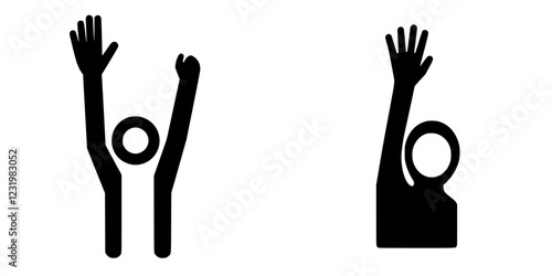 Two distinct graphics showcase individuals with raised hands