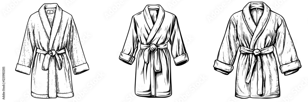 Cozy bathrobes in three styles on a plain background for relaxation at home Cozy bathrobes in three styles on a plain background for relaxation at home