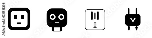 Icons representing different electrical symbols and connectors displayed on a minimalist background in a modern design setting