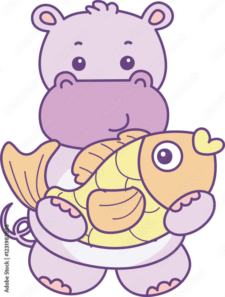 Fototapeta premium Cute hippo vector icon. Funny baby hippo animal series stock illustration. life of fluffy hippo designs.