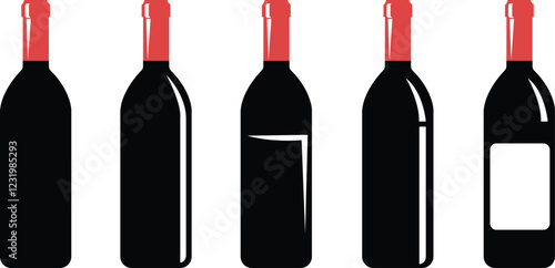 Wine bottle icon set.Shape of traditional glass bottle of still wine. Wine making illustration sign collection. Wine bottle and glass icon vector graphic as alcohol drinks Wine house symbol or logo.