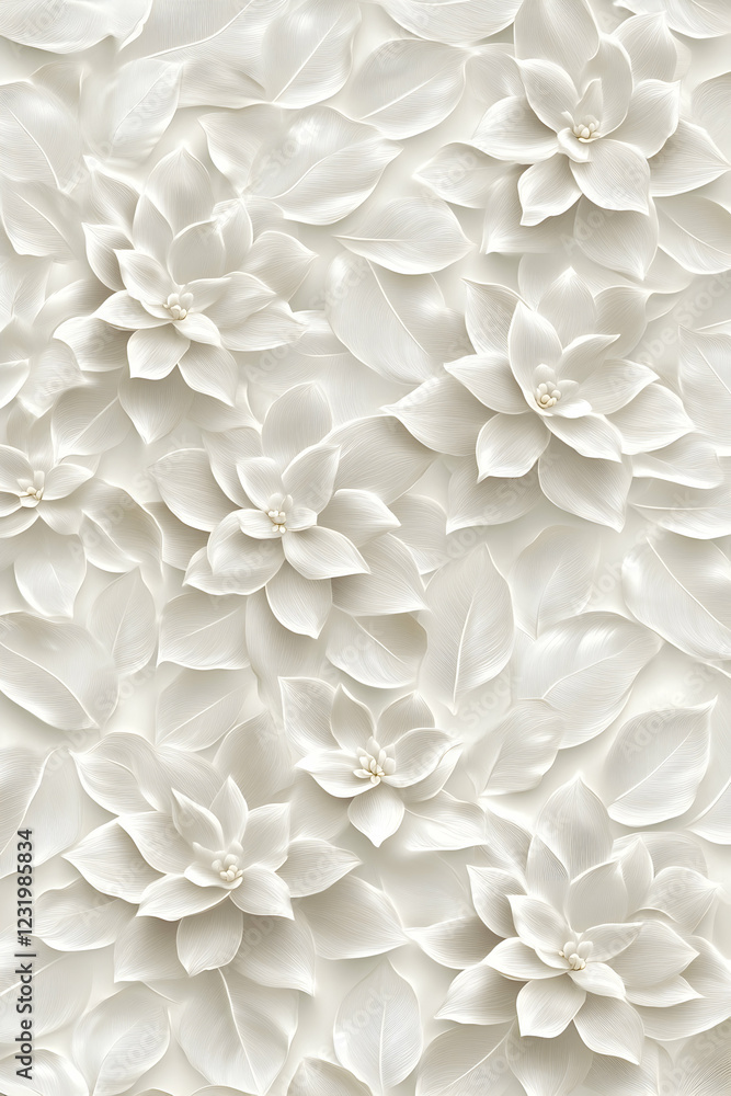 Elegant white floral wall texture; embossed flower pattern; home decor background Elegant white floral wall texture; embossed flower pattern; home decor background