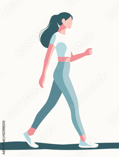 Sports day. Vector flat illustration sport in flat style, girl woman in sportswear doing walk on white background. For sports projects, applications, website