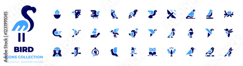 Bird icon collection. Bold style. Duotone colors