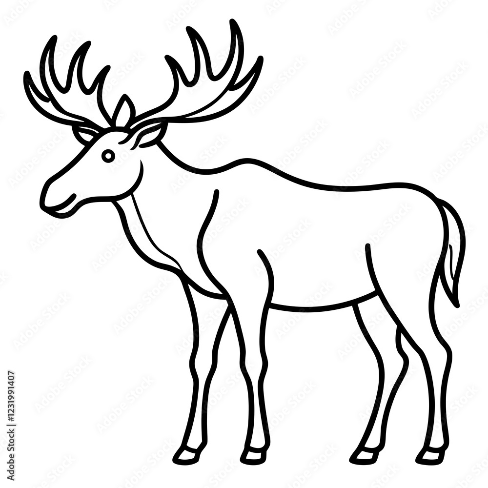 Obraz premium Cute Silhouette of a Moose line art vector cartoon illustration