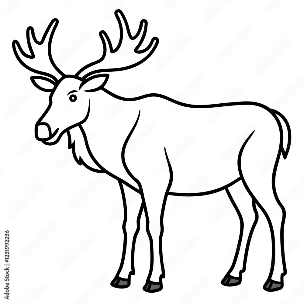 Fototapeta premium Cute Silhouette of a Moose line art vector cartoon illustration