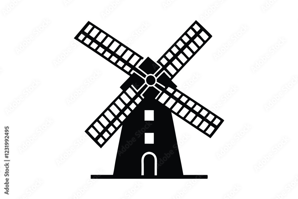 A windmill vector style silhouette illustration.eps A windmill vector style silhouette illustration.eps