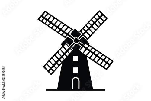 A windmill vector style silhouette illustration.eps
