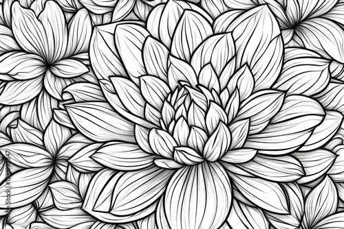 Wallpaper Mural Monochrome dahlia floral pattern, intricate line art, botanical illustration, background for design projects Torontodigital.ca