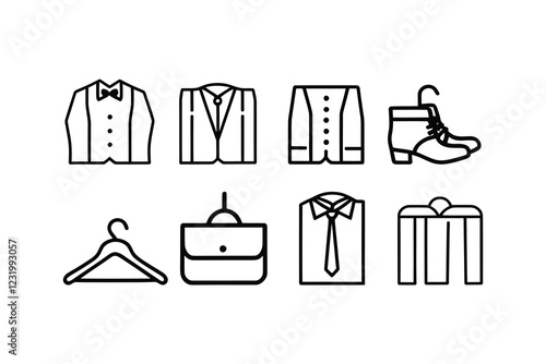 Trendy Fashion Icon Pack: Minimal Outline Symbols for Clothing, Footwear, and Accessories. Editable Vector.