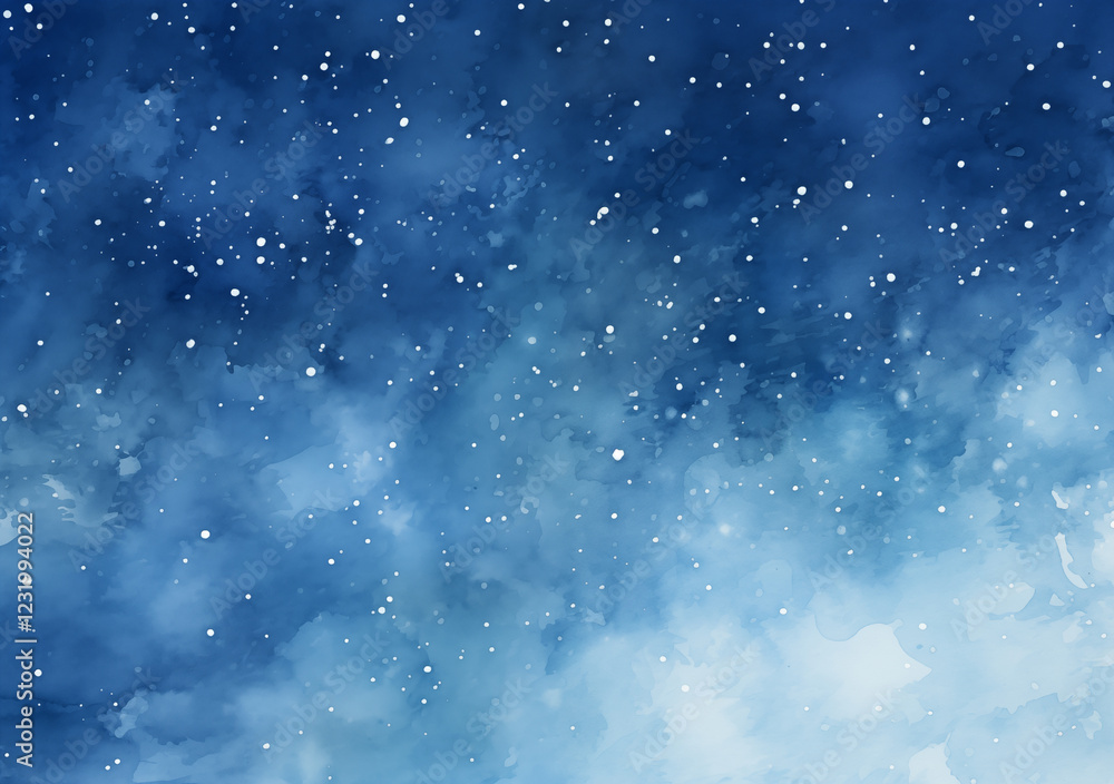 Fototapeta premium A watercolor illustration showcases a deep blue night sky filled with sparkling stars, creating a peaceful and dreamy atmosphere perfect for inspiration