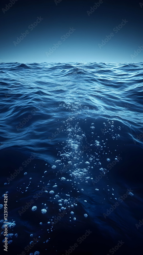 Fototapeta premium Dark Blue Ocean at Night with Glowing Bubbles