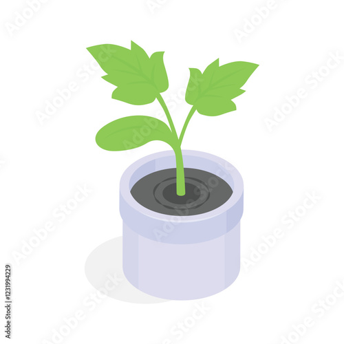 A vibrant green houseplant in a pot, presented in an isometric style.