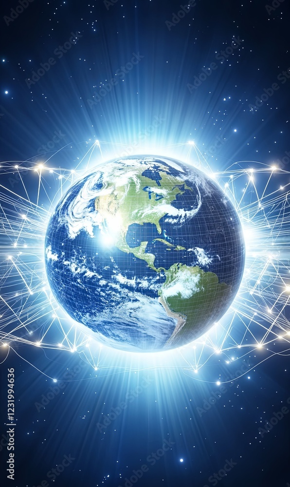 Obraz premium Earth with network connections in space, symbolizing global communication and technology