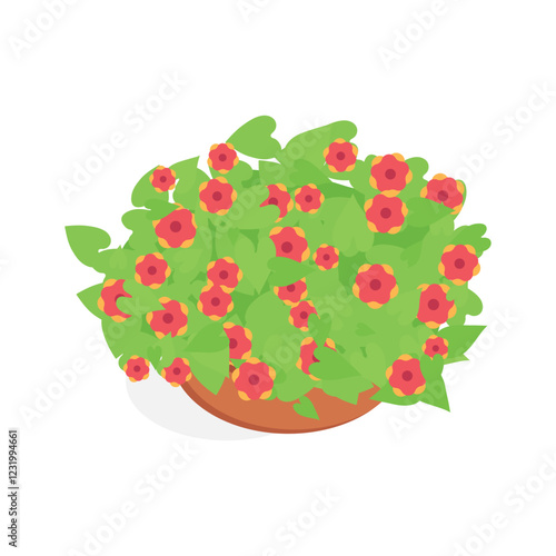 An isometric illustration of a flowering plant in a terracotta pot