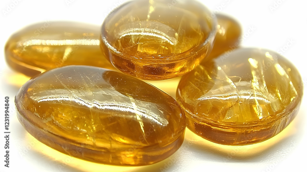 Amber candies on white background, close-up. Food photography for packaging Amber candies on white background, close-up. Food photography for packaging